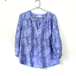 Chicos Top Size 2 Large US 12 Blue Floral Balloon Sleeves Preppy Boho Colorful